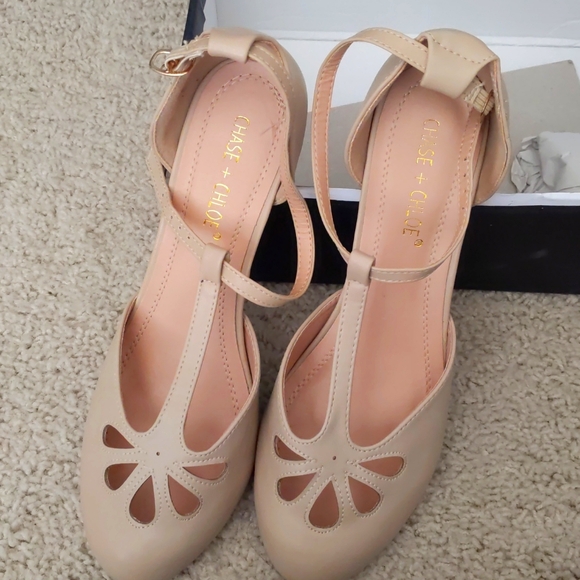 Chase + Chloe Shoes - T-Strap nude shoes